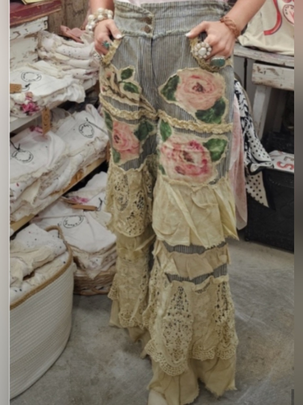 NWT A Rare Bird Rose Ticking Pants Sz M/L - Picture 3 of 4
